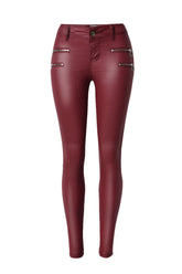 Pantalones de cuero sólido con cremallera